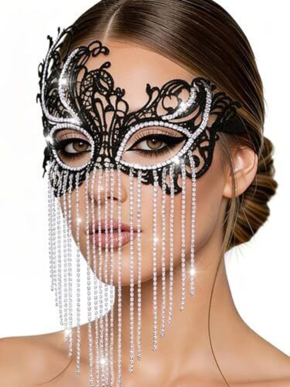 5547 Rhinestone Masquerade Lace Mask Venetian Eyemask Ball Costume Mardi